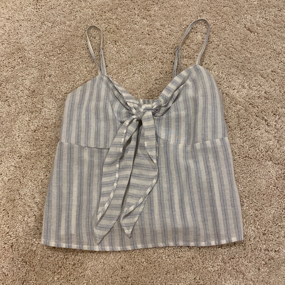 Brandy Melville Blue and White Striped Tye Front Tank Top